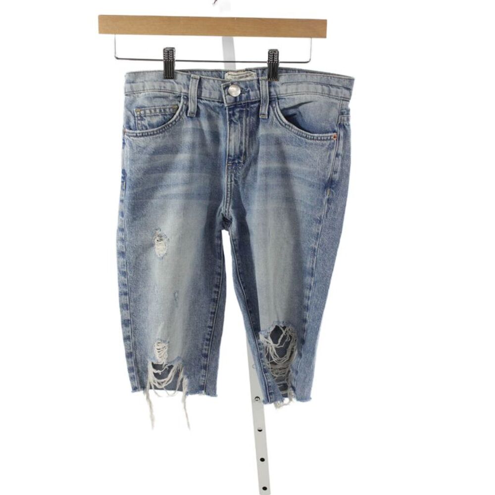 Current/Elliott Unisex Cropped Jeans Blue Cotton Button Distressed Size 26